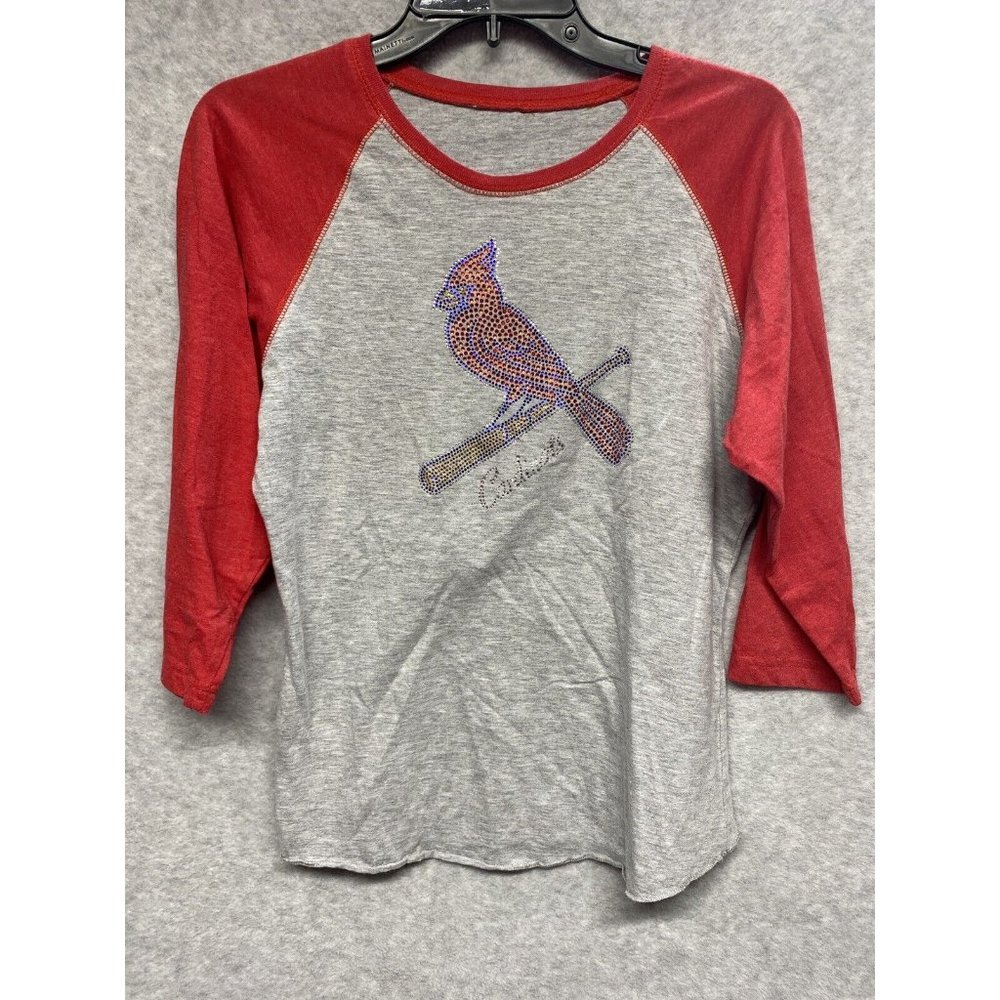 St Louis Cardinals Womens Raglan Shirt Rhinestone Logo Gray/Red Size Unknown